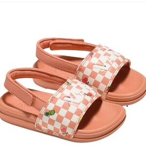 Vans checkered salmon pink orange slide sandals strap back Velcro toddler 10